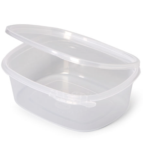 ENVASES PLASTICO PP/POLIPROPILENO TRANSPARENTES TAPA UNIDA(BISAGRA) OVALADOS CIERRE DE SEGURIDAD 370cc 142X113X47mm REUTILIZABLES