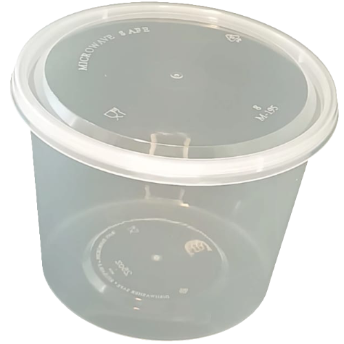 TARRINA PLASTICO PP/POLIPROPILENO TRANSPARENTE + TAPA REDONDA 750cc 25onzas 120x90mm PARA VARIANTES, SOPAS, HELADOS...