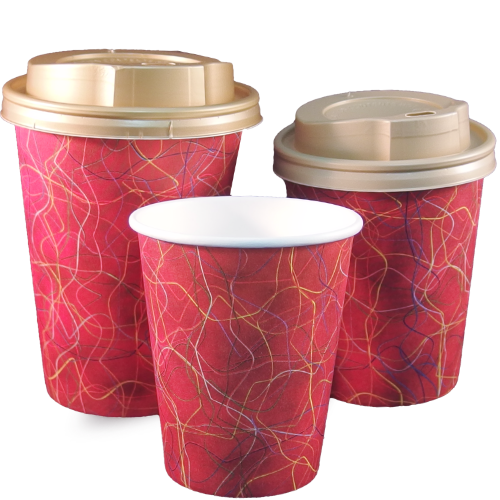 VASO PAPEL DECORAD FONDO BURDEOS 355ml 12onzas PARA BEBIDAS CALIENTES, CAFE