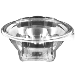 ENVASE PLASTICO 80% R-PET reciclado TRANSPARENTE TAPA UNIDA(BISAGRA) REDONDO 750cc 170X85mm PARA ENSALADAS