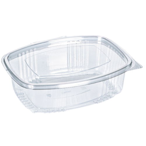 ENVASE PLASTICO 80% R-PET reciclado TRANSPARENTE TAPA UNIDA(BISAGRA) OVALADO 750cc 175X145X60mm