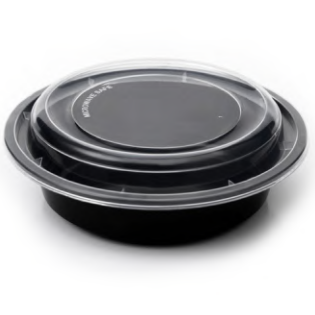 ENVASE REUTILIZABLE PLASTICO PP/POLIPROPILENO BASE NEGRA +TAPA TRANSPARENTE REDONDO 500cc 16onzas 158x53mm