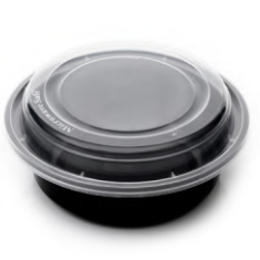 ENVASE REUTILIABLE PLASTICO PP/POLIPROPILENO BASE NEGRA +TAPA TRANSPARENTE REDONDO 750cc 24onzas 184x55mm