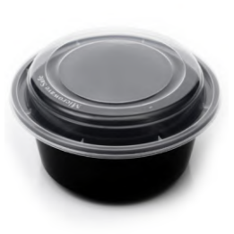 ENVASE REUTILIZABLE PLASTICO PP/POLIPROPILENO BASE NEGRA +TAPA TRANSPARENTE REDONDO 1000cc 32onzas 184x68mm