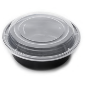 ENVASE REUTILIZABLE PLASTICO PP/POLIPROPILENO BASE NEGRA +TAPA TRANSPARENTE REDONDO 1100cc 37onzas 213x56mm