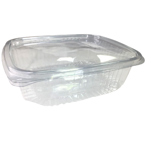 ENVASE TRANSPARENTE R-PET 100% reciclado TAPA PLANA UNIDA(BISAGRA) RECTANGULAR 1500cc 225x190x65mm