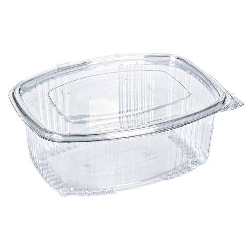 ENVASE PLASTICO 80% R-PET reciclado TRANSPARENTE TAPA UNIDA(BISAGRA) OVALADO 1000cc 175X145X80mm