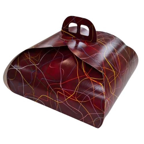 CAJA CARTON FOLDING MARIPOSA CON ASA FONDO BURDEOS 260x260mm PARA TARTAS