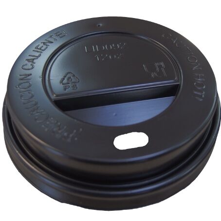 TAPA PLASTICO PS/POLIESTIRENO NEGRA ALTA CON AGUJERO 90mm PARA VASOS SUS012, SUS112 Y CUP012