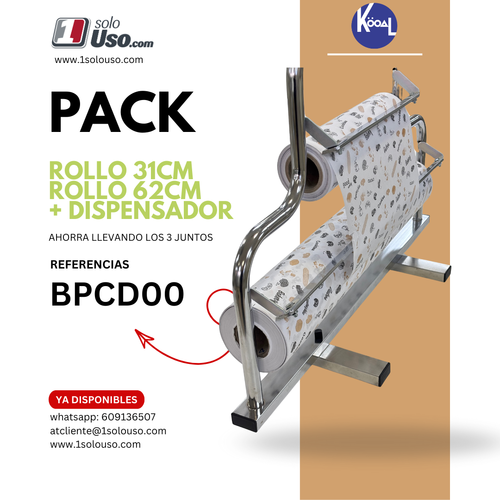 BOBINAS PAPEL PASTELERIA Y PANADERIA 31cm  4KG Y 62cm 8KG PARA ENVOLVER + DISPENSADOR (PACK)