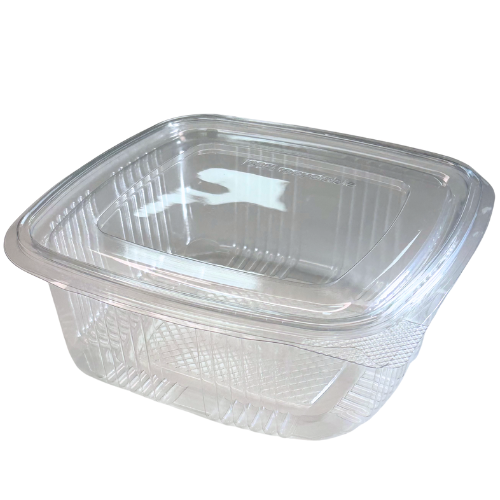 ENVASE PLASTICO 80% RPET TRANSPARENTE TAPA UNIDA(BISAGRA) CUADRADO 1500cc 192X184X80mm