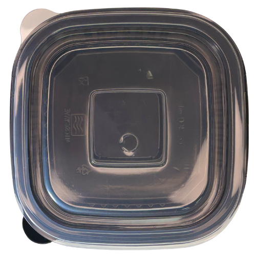 ENVASE REUTILIZABLE PLASTICO PP/POLIPROPILENO BASE NEGRA +TAPA TRANSPARENTE RECTANGULAR 400cc 14onzas 136x136x43mm