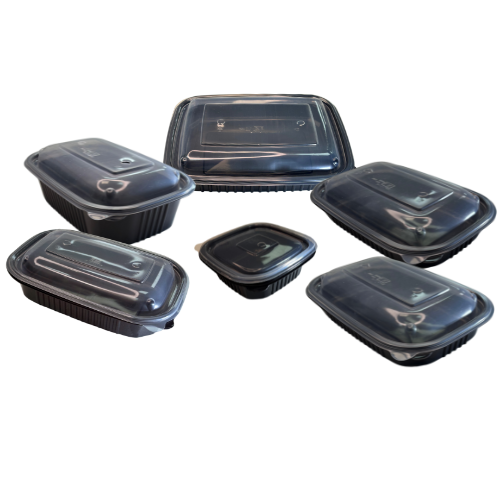 ENVASE REUTILIZABLE PLASTICO PP/POLIPROPILENO BASE NEGRA +TAPA TRANSPARENTE RECTANGULAR 650cc 22onzas 221x151x25/19mm
