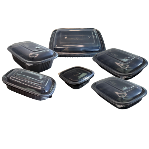 ENVASE REUTILIZABLE PLASTICO PP/POLIPROPILENO BASE NEGRA +TAPA TRANSPARENTE RECTANGULAR 750cc 24onzas 221x151x34/19mm
