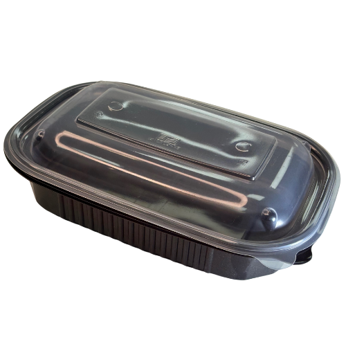 ENVASE REUTILIZABLE PLASTICO PP/POLIPROPILENO BASE NEGRA +TAPA TRANSPARENTE RECTANGULAR 750cc 24onzas 221x151x34/19mm