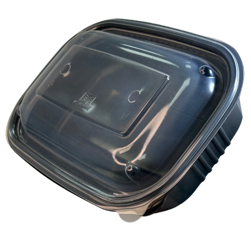 ENVASE REUTILIZABLE PLASTICO PP/POLIPROPILENO BASE NEGRA +TAPA TRANSPARENTE RECTANGULAR 750cc 24onzas 221x151x34/19mm