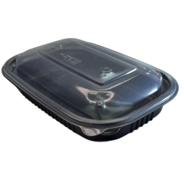 ENVASE REUTILIZABLE PLASTICO PP/POLIPROPILENO BASE NEGRA +TAPA TRANSPARENTE RECTANGULAR 850cc 28onzas 221x151x43/19mm