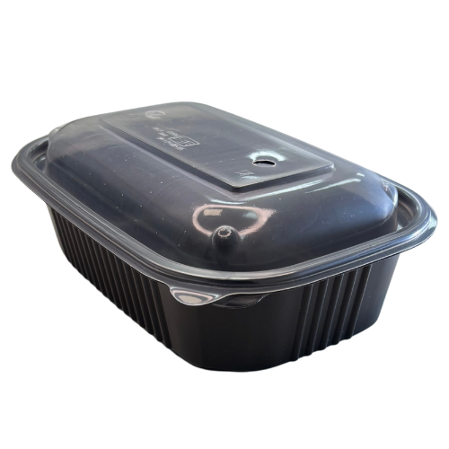 ENVASE REUTILIZABLE PLASTICO PP/POLIPROPILENO BASE NEGRA +TAPA TRANSPARENTE RECTANGULAR 1000cc 32onzas 221x151x46/19mm
