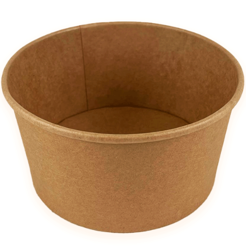 BOL PAPEL KRAFT+PE REDONDO + TAPA 750cc 24onzas 145X90mm COMBO (150+150) PARA ENSALADAS, PASTAS, FRUTAS...