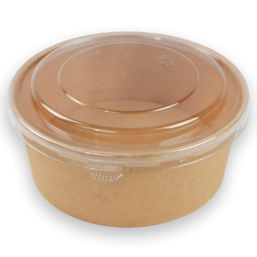 BOL PAPEL KRAFT+PE REDONDO + TAPA 1100cc 32onzas 187X74mm COMBO (100+100) PARA ENSALADAS, PASTAS, FRUTAS...