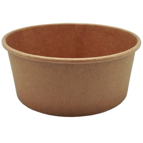 BOL PAPEL KRAFT+PE REDONDO + TAPA 1100cc 32onzas 187X74mm COMBO (100+100) PARA ENSALADAS, PASTAS, FRUTAS...