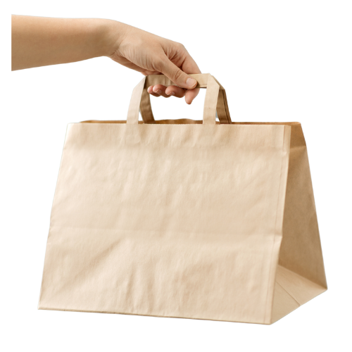 BOLSA sos PAPEL KRAFT MARRON BASE RECTANGULAR CON ASA PLANA 36+26X25cm EXTRA ANCHA