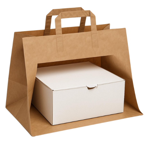 BOLSA sos PAPEL KRAFT MARRON BASE RECTANGULAR CON ASA PLANA 36+26X25cm EXTRA ANCHA