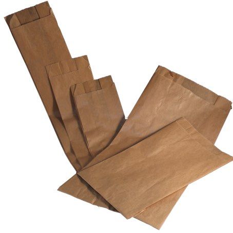 BOLSA PAPEL KRAFT MARRON ANONIMA fondo plano 14+6X27cm PARA PANADERIA Y BOLLERIA