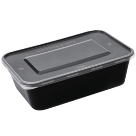 ENVASE REUTILIZABLE PLASTICO PP/POLIPROPILENO BASE NEGRA +TAPA TRANSPARENTE RECTANGULAR 650cc 176x124x51mm