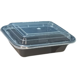 ENVASE REUTILIZABLE PLASTICO PP/POLIPROPILENO BASE NEGRA+TAPA TRANSPARENTE RECTANGULAR 370cc 12onzas 142x116x49mm