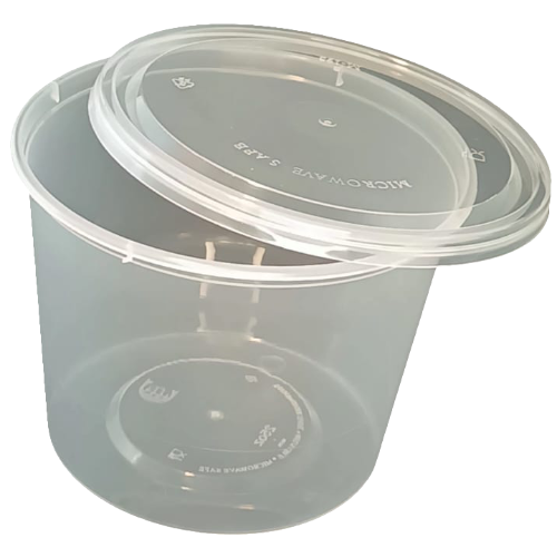 TARRINA PLASTICO PP/POLIPROPILENO TRANSPARENTE + TAPA REDONDA 750cc 25onzas 120x90mm PARA VARIANTES, SOPAS, HELADOS...