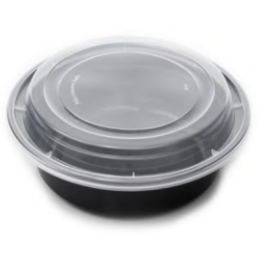 ENVASE REUTILIZABLE PLASTICO PP/POLIPROPILENO BASE NEGRA +TAPA TRANSPARENTE REDONDO 1100cc 37onzas 213x56mm