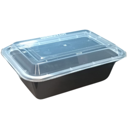 ENVASE REUTILIZABLE PLASTICO PP/POLIPROPILENO BASE NEGRA+TAPA TRANSPARENTE RECTANGULAR 750cc 24onzas 186x128x70mm