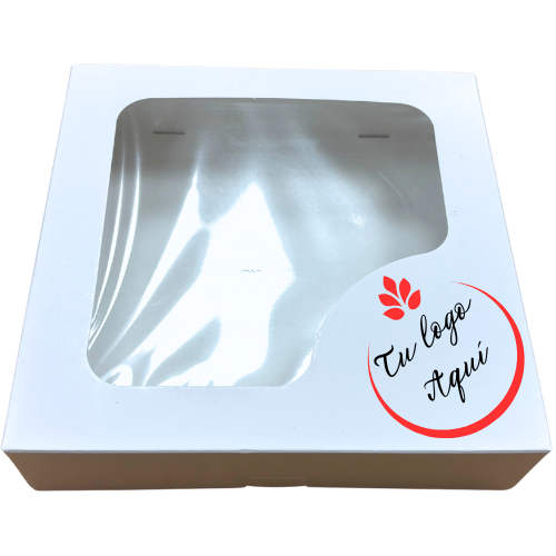CAJA CON VENTANA TARTAS CARTONCILLO FOLDING BLANCA 200x200x50mm