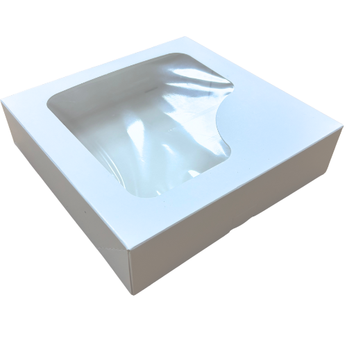 CAJA CON VENTANA TARTAS CARTONCILLO FOLDING BLANCA 280x280x50mm