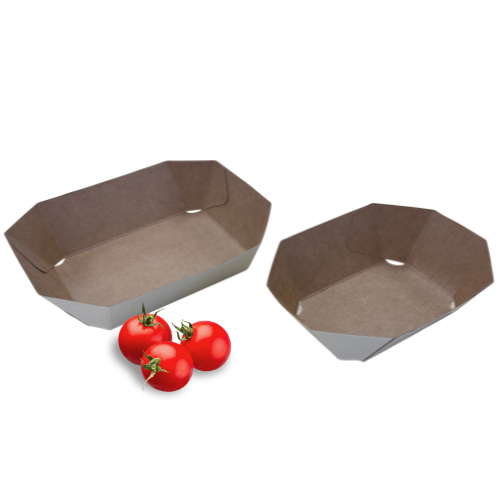 BANDEJA/BARQUETA FRUTA FRESCA CARTON BLANCA interior kraft RECTANGULAR 145X115X40mm fondo 100x70mm