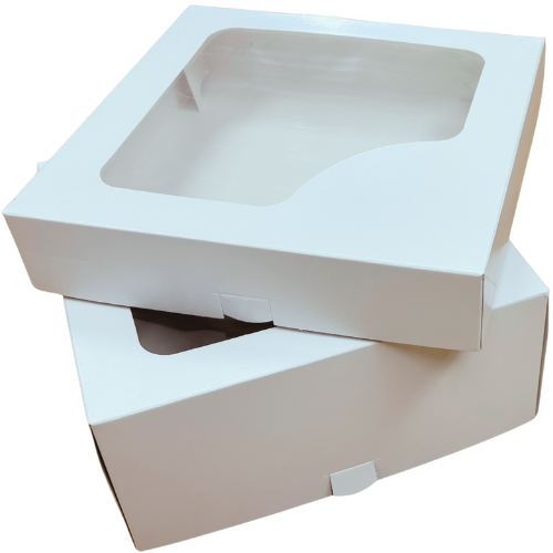 CAJA CON VENTANA TARTAS CARTONCILLO FOLDING BLANCA 280x280x100mm