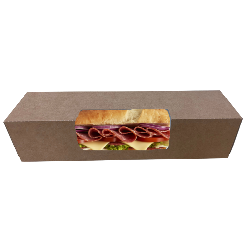 CAJA BOCADILLO CON VENTANA CARTONCILLO FOLDING KRAFT interior blanco 306x70x80mm