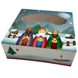 CAJA ROSCONES CON VENTANA CARTONCILLO CUADRADA 330X330X80mm MODELO REYES