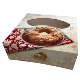 CAJA ROSCONES CON VENTANA CARTONCILLO CUADRADA 260X260X80mm MODELO DALIA