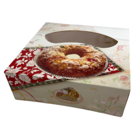 CAJA ROSCONES CON VENTANA CARTONCILLO CUADRADA 370X370X80mm MODELO DALIA