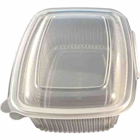 ENVASE PLASTICO PP/POLIPROPILENO TRANSPARENTE TAPA UNIDA(BISAGRA) OVALADO 1000cc 187X144X64mm REUTILIZABLE