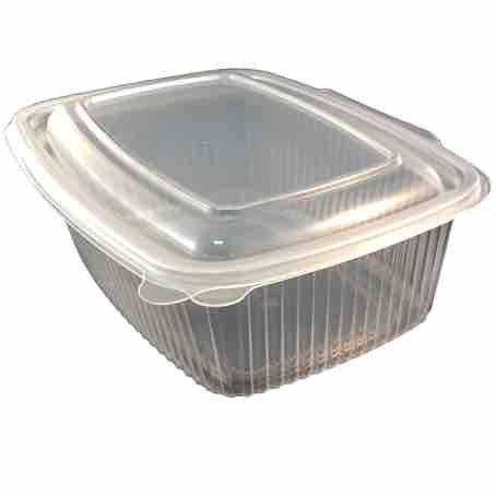 ENVASE PLASTICO PP/POLIPROPILENO TRANSPARENTE TAPA UNIDA(BISAGRA) OVALADO 1000cc 187X144X64mm REUTILIZABLE