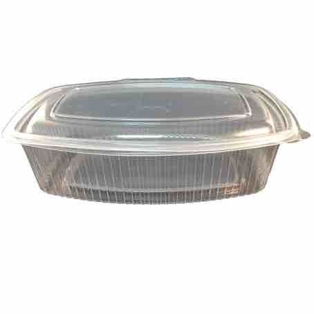 ENVASE PLASTICO PP/POLIPROPILENO TRANSPARENTE TAPA UNIDA(BISAGRA) OVALADO 1500cc 233X178X63mm REUTILIZABLE