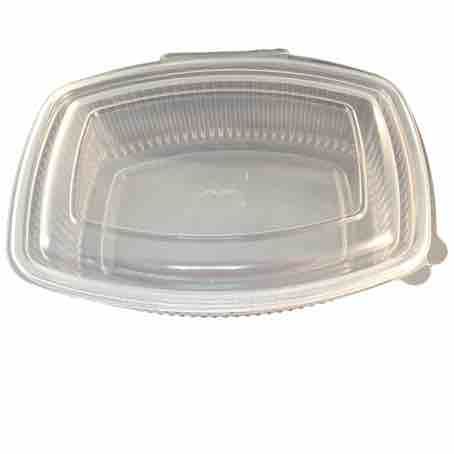 ENVASE PLASTICO PP/POLIPROPILENO TRANSPARENTE TAPA UNIDA(BISAGRA) OVALADO 1500cc 233X178X63mm REUTILIZABLE