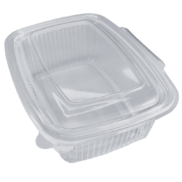 ENVASE PLASTICO PP/POLIPROPILENO TRANSPARENTE TAPA UNIDA(BISAGRA) OVALADO 1000cc 187X144X64mm REUTILIZABLE