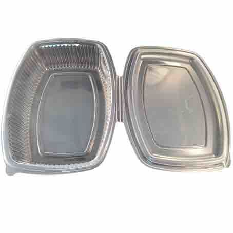 ENVASE PLASTICO PP/POLIPROPILENO TRANSPARENTE TAPA UNIDA(BISAGRA) OVALADO 2000cc 233x178x79mm REUTILIZABLE