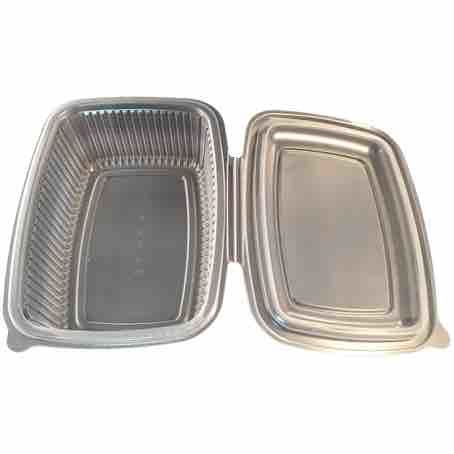 ENVASE PLASTICO PP/POLIPROPILENO TRANSPARENTE TAPA UNIDA(BISAGRA) OVALADO 750cc 192X144X45mm REUTILIZABLE