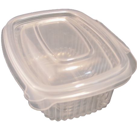 ENVASE REUTILIZABLE PP/POLIPROPILENO TRANSPARENTE TAPA UNIDA(BISAGRA) OVALADO 250cc 126X96X50mm