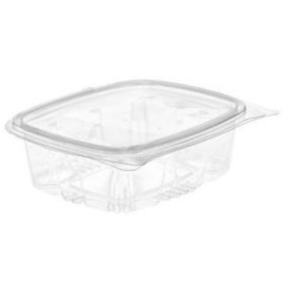 ENVASE TRANSPARENTE R-PET 85% reciclado TAPA PLANA UNIDA(BISAGRA) 500cc 150x130x51mm